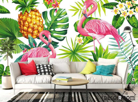 Image of Nordic tropical plant flamingo sofa wallpaper wall murals IDCWP-HL-000354