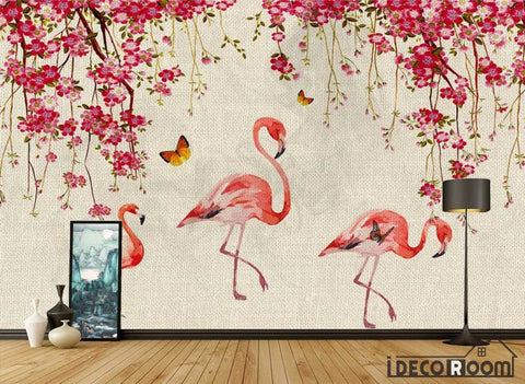 Image of Nordic floral flamingo wallpaper wallpaper wall murals IDCWP-HL-000355