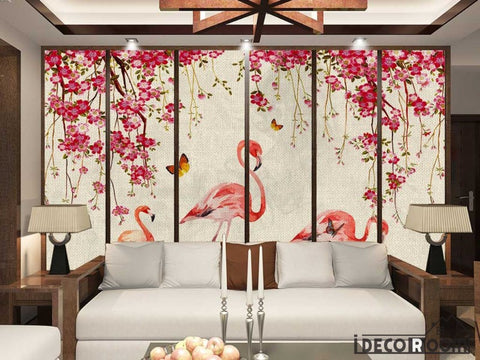 Image of Nordic floral flamingo wallpaper wallpaper wall murals IDCWP-HL-000355