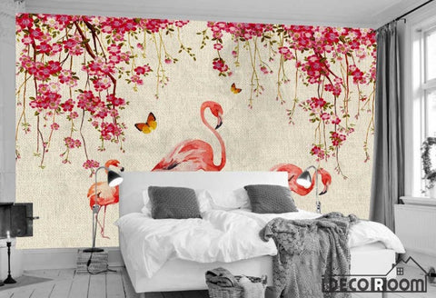 Image of Nordic floral flamingo wallpaper wallpaper wall murals IDCWP-HL-000355