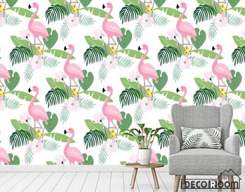 Image of Nordic abstract flamingo banana leaf wallpaper wall murals IDCWP-HL-000356