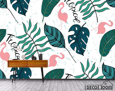 Image of Modern banana leaf flamingo decorative wallpaper wall murals IDCWP-HL-000357