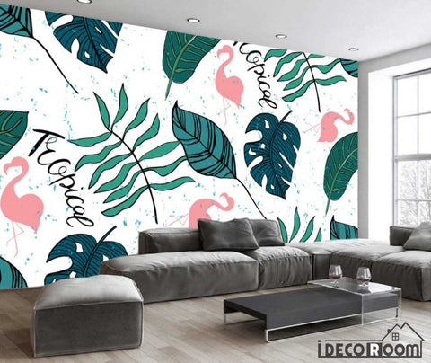 Image of Modern banana leaf flamingo decorative wallpaper wall murals IDCWP-HL-000357