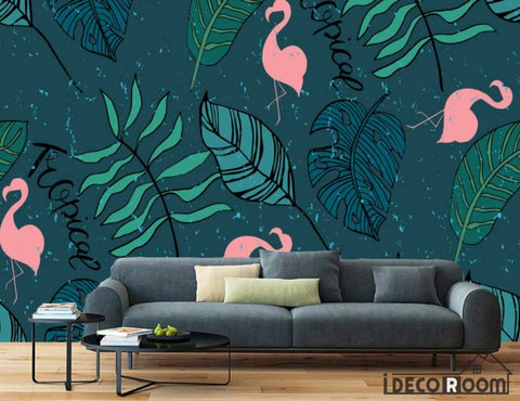 Image of Modern banana leaf flamingo decorative wallpaper wall murals IDCWP-HL-000357