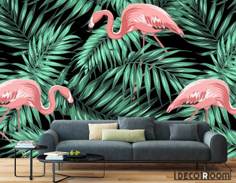 Image of European retro banana leaf flamingo wallpaper wall murals IDCWP-HL-000359