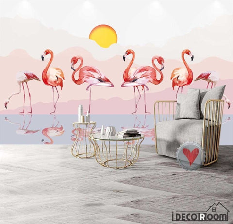 Image of Jane Eurasian romantic pink flamingo wallpaper wall murals IDCWP-HL-000362