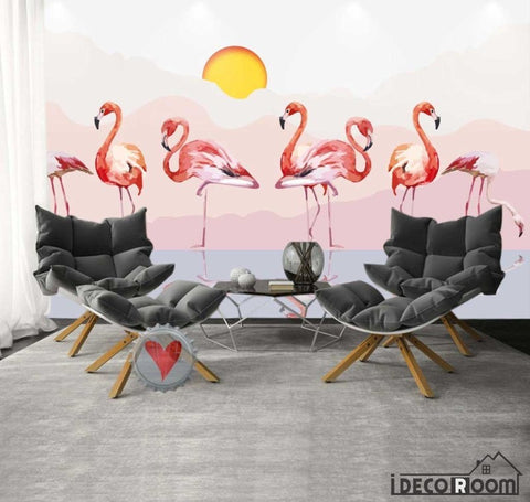 Image of Jane Eurasian romantic pink flamingo wallpaper wall murals IDCWP-HL-000362