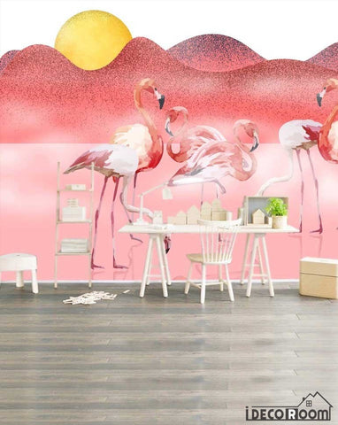 Image of Modern elegant flamingo feather sun Nordic wallpaper wall murals IDCWP-HL-000363
