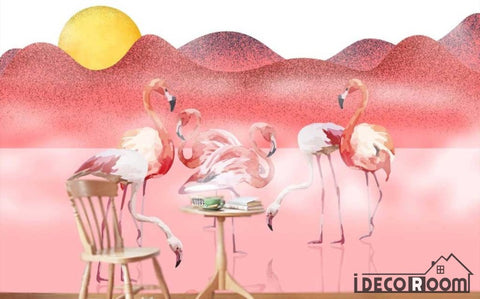 Image of Modern elegant flamingo feather sun Nordic wallpaper wall murals IDCWP-HL-000363