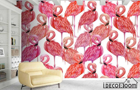 Image of Nordic style flamingo wallpaper wall murals IDCWP-HL-000365