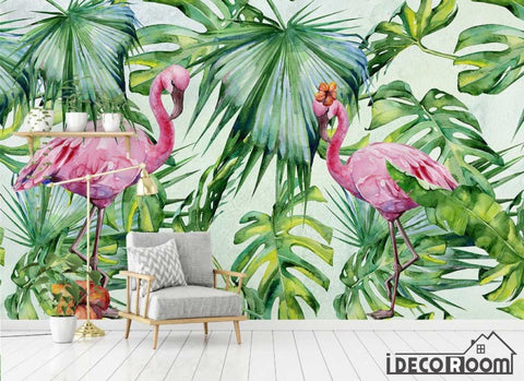 Image of Nordic Tropical Plant Leaf Flamingo Sofa wallpaper wall murals IDCWP-HL-000371