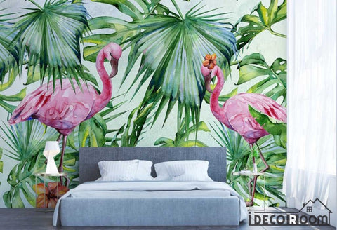 Image of Nordic Tropical Plant Leaf Flamingo Sofa wallpaper wall murals IDCWP-HL-000371
