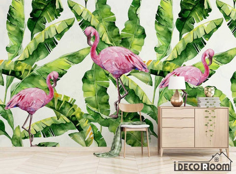 Image of Nordic plant banana leaf flamingo wallpaper wall murals IDCWP-HL-000372