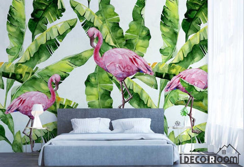 Image of Nordic plant banana leaf flamingo wallpaper wall murals IDCWP-HL-000372