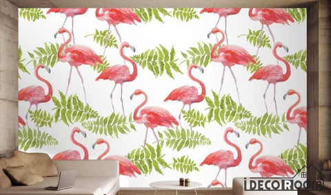 Image of Scandinavian greenery Flamingo wallpaper wall murals IDCWP-HL-000373