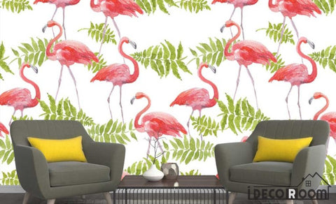 Image of Scandinavian greenery Flamingo wallpaper wall murals IDCWP-HL-000373