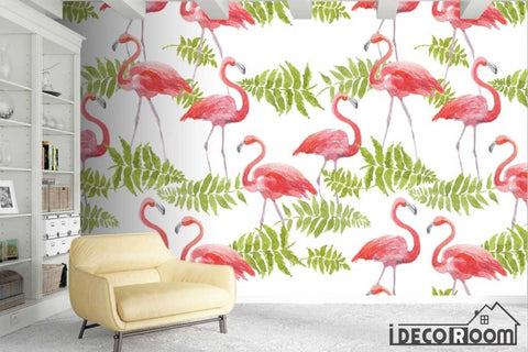 Image of Scandinavian greenery Flamingo  wallpaper wall murals IDCWP-HL-000373