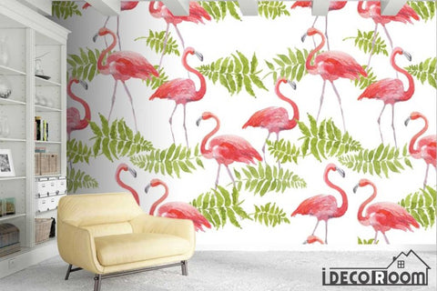 Image of Scandinavian greenery Flamingo wallpaper wall murals IDCWP-HL-000373