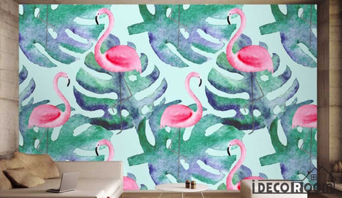 Image of Nordic monstera Flamingo wallpaper wall murals IDCWP-HL-000374