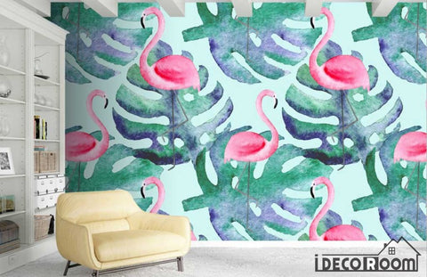 Image of Nordic monstera Flamingo wallpaper wall murals IDCWP-HL-000374
