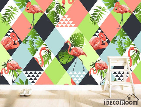 Image of Nordic geometric flamingo leaves wallpaper wall murals IDCWP-HL-000377