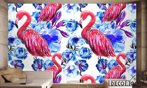 Image of Nordic plant Flamingo wallpaper wall murals IDCWP-HL-000389
