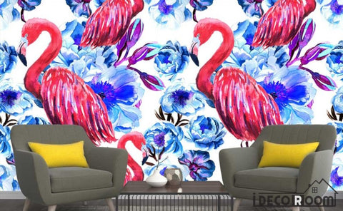 Image of Nordic plant Flamingo wallpaper wall murals IDCWP-HL-000389