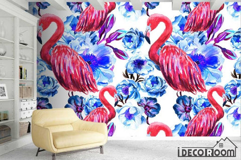 Image of Nordic plant Flamingo wallpaper wall murals IDCWP-HL-000389