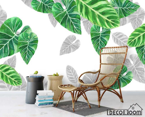 Image of banana leaf green plant simple watercolor wallpaper wall murals IDCWP-HL-000391