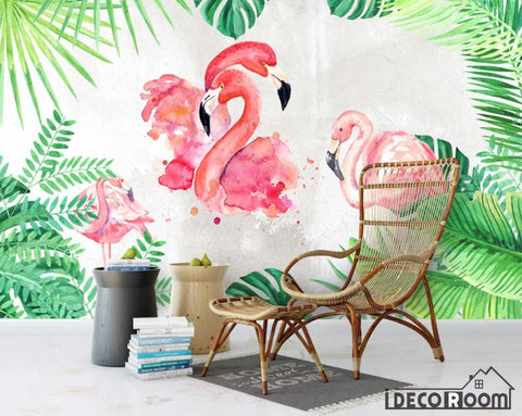 Image of Love flamingo art watercolor cement wall Nordic wallpaper wall murals IDCWP-HL-000393