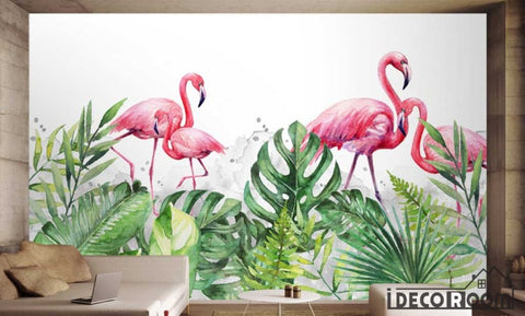 Image of Scandinavian flamingo greenery wallpaper wall murals IDCWP-HL-000398