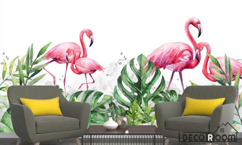 Image of Scandinavian flamingo greenery wallpaper wall murals IDCWP-HL-000398