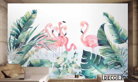 Image of Scandinavian greenery Flamingo wallpaper wall murals IDCWP-HL-000399