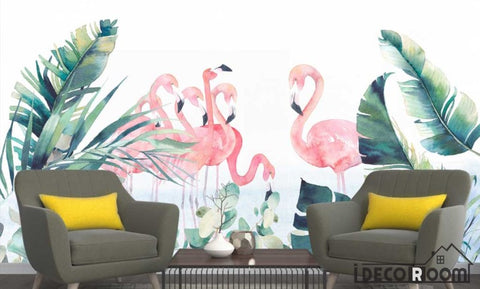 Image of Scandinavian greenery Flamingo  wallpaper wall murals IDCWP-HL-000399