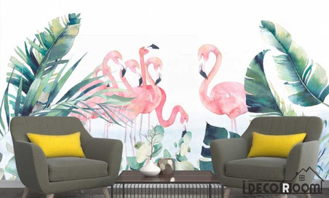 Image of Scandinavian greenery Flamingo wallpaper wall murals IDCWP-HL-000399