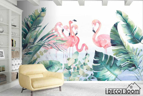 Image of Scandinavian greenery Flamingo wallpaper wall murals IDCWP-HL-000399