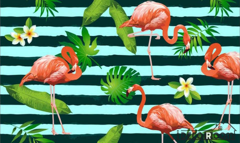 Image of Tropical plant flamingo stripe sofa wallpaper wall murals IDCWP-HL-000402