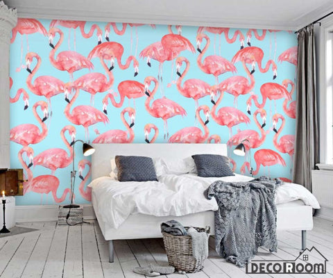 Image of Modern minimalist pink flamingo hit color Nordic wallpaper wall murals IDCWP-HL-000404