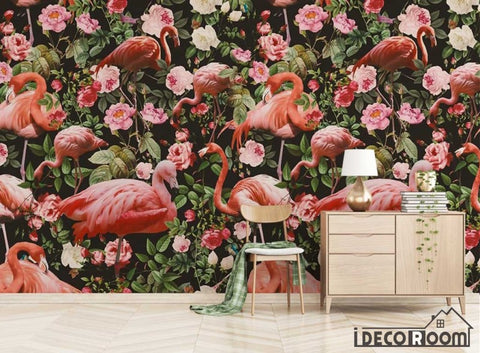 Image of Medieval flamingo rose wallpaper wall murals IDCWP-HL-000406