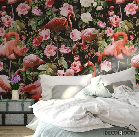 Image of Medieval flamingo rose wallpaper wall murals IDCWP-HL-000406