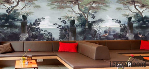 Image of European retro seaside rainforest tree flamingo wallpaper wall murals IDCWP-HL-000407