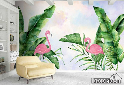 Image of Nordic minimalist flamingo plant green leaves wallpaper wall murals IDCWP-HL-000411