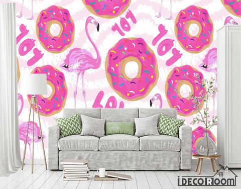 Image of Nordic character flamingo donut decorative wallpaper wall murals IDCWP-HL-000416