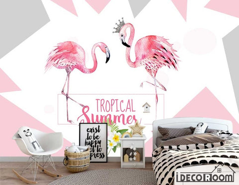 Image of Nordic hcrown flamingo wallpaper wall murals IDCWP-HL-000417