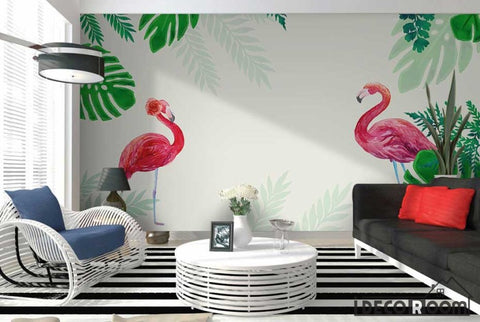 Image of Nordic banana rainforest flamingo red bird wallpaper wall murals IDCWP-HL-000418