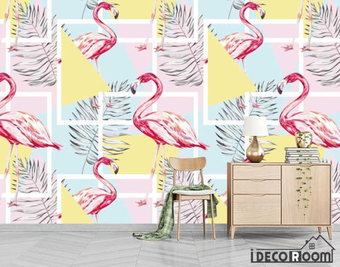 Image of Nordic abstract flamingo plant wallpaper wall murals IDCWP-HL-000419