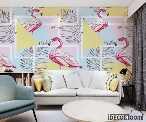 Image of Nordic abstract flamingo plant wallpaper wall murals IDCWP-HL-000419