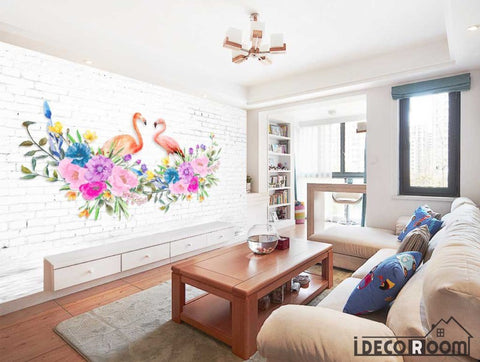 Image of Love flamingo flowers Nordic wallpaper wall murals IDCWP-HL-000422