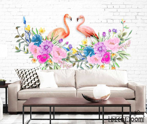 Image of Love flamingo flowers Nordic wallpaper wall murals IDCWP-HL-000422