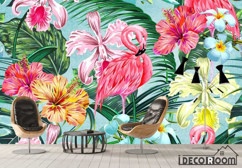 Image of tropical plant flamingo wallpaper wall murals IDCWP-HL-000423